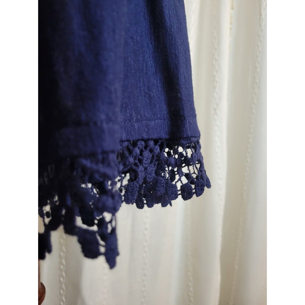 Wallflower‎ Peplum Hi Lo V Neck Tank Semi Sheer Crochet Trim Navy Large - Picture 5 of 8